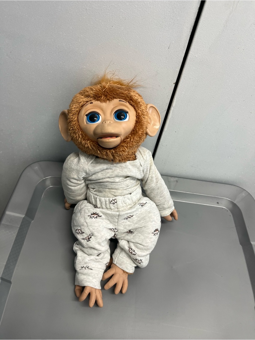Interactive Plush Monkey Toy with Blue Eyes - Brown Fur